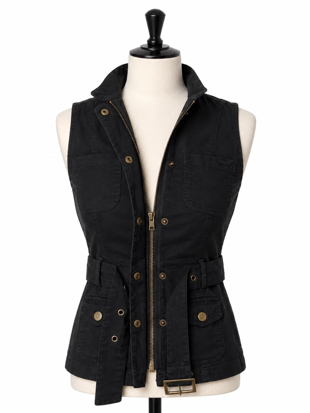 GUESS Utility Zip-Up Vest Jacket Black Stretch Fitted Moto XS - Picture 3 of 5